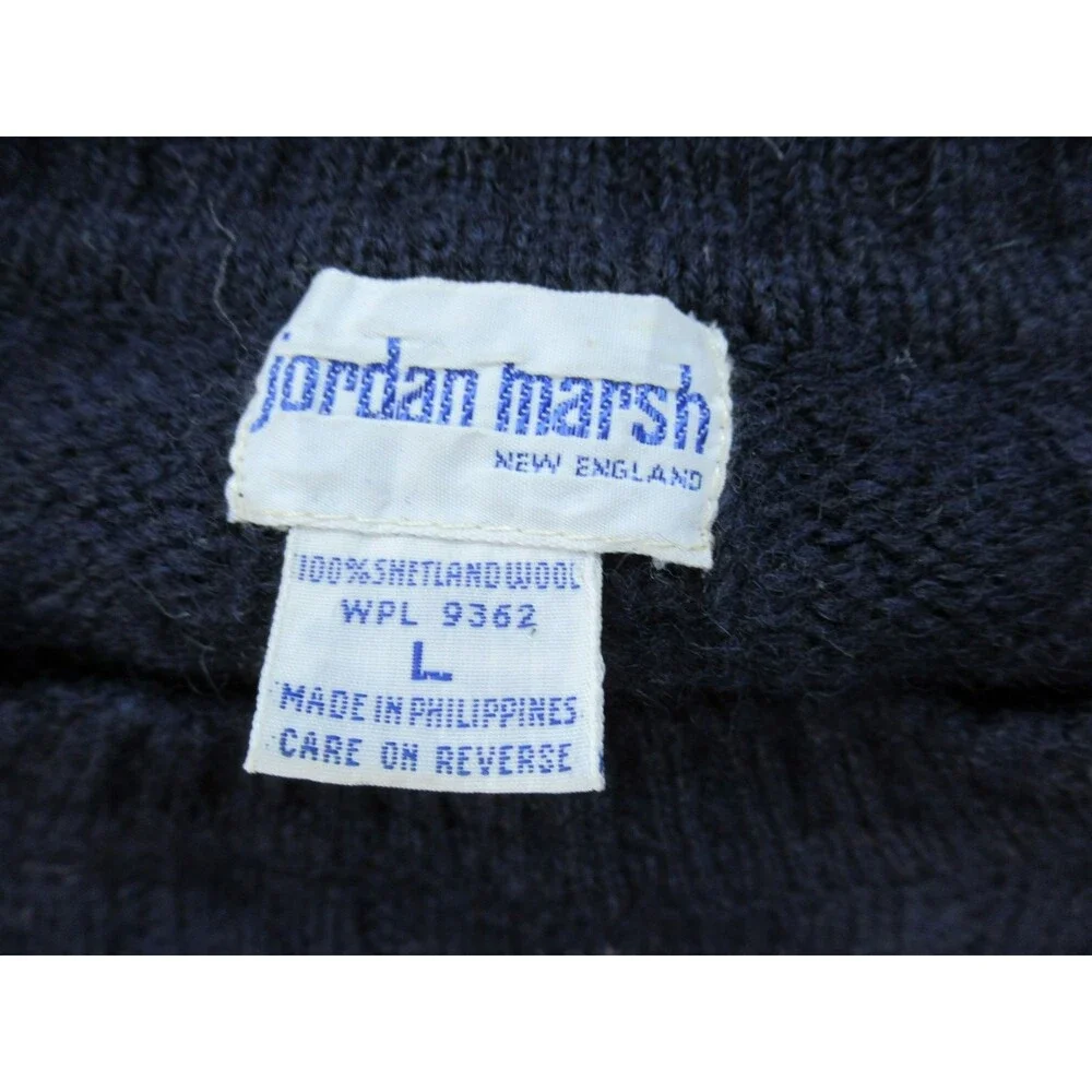 VTG  Jordan Marsh Sweater Mens Size Large Cable Knit Blue 100% Shetland Wool
